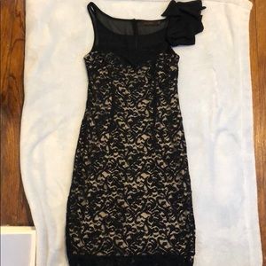 Black lace nude body con lace evening dress